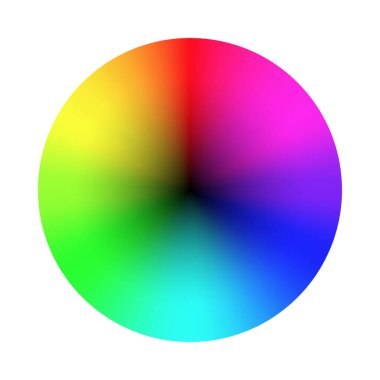 Renkli tekerlek paleti. RGB, RYB, CYMK sistemi. Renk uyumu. Vektör İllüstrasyonu.