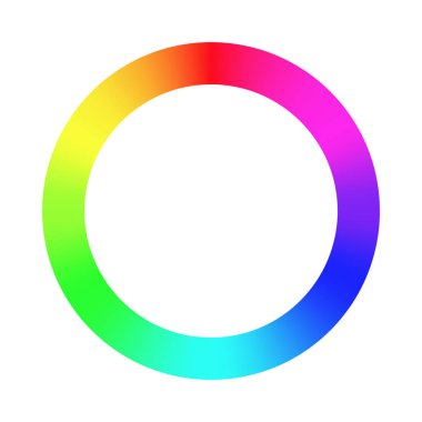 Renkli tekerlek paleti. RGB, RYB, CYMK sistemi. Renk uyumu. Vektör İllüstrasyonu.