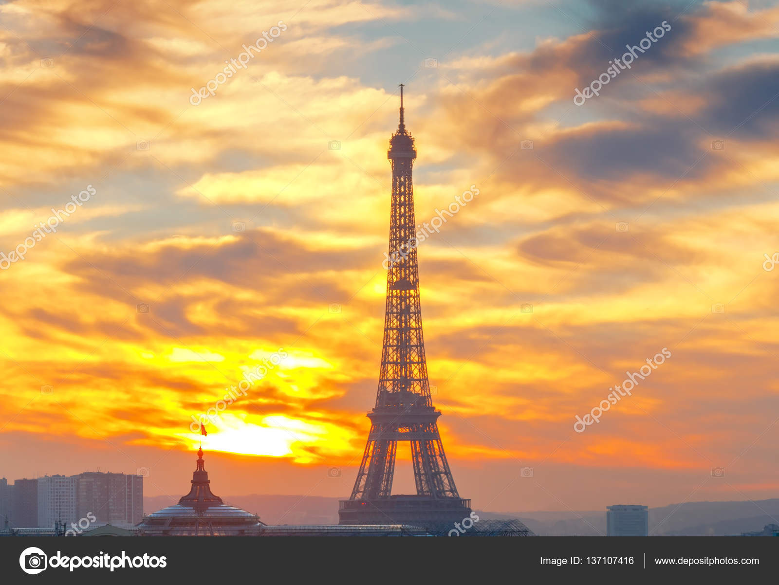 Paris Tour Eiffel Au Coucher Du Soleil Photographie