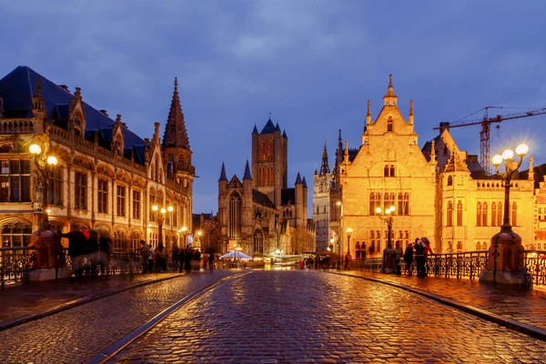Gent. View of the old city at night. — Stock Photo, Image