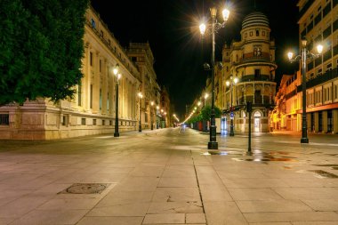 Sevilla. Anayasa Avenue geceleri.