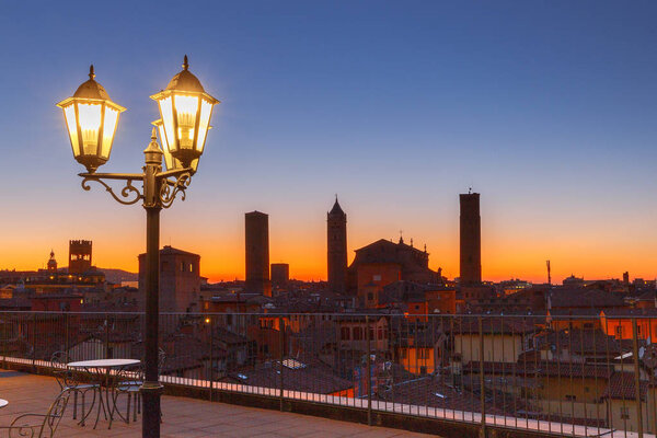 Bologna. Sunset over the city.