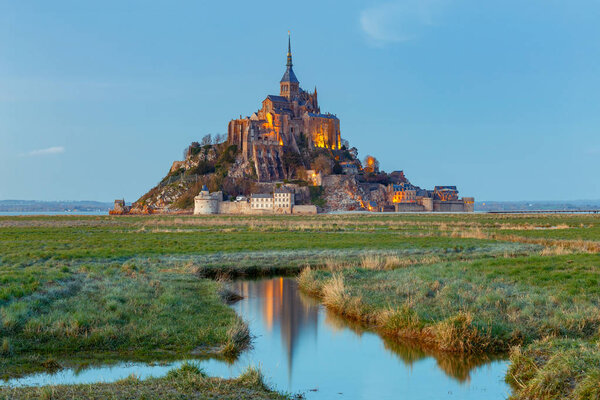 Mont Saint-Michel at sunset.