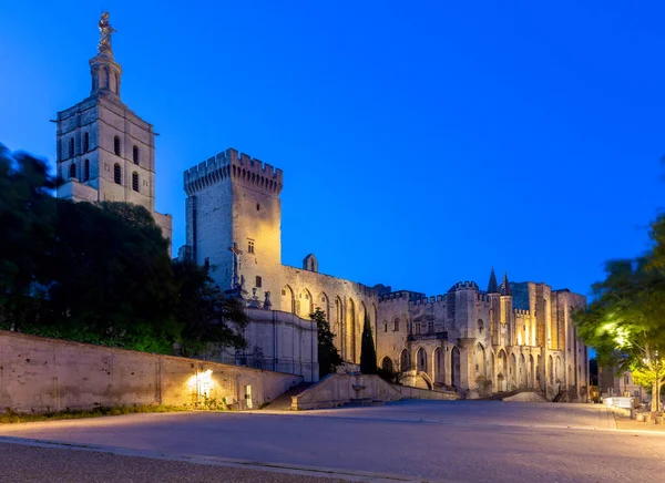 Aviñón. Provenza. La fachada central del palacio papal al amanecer. — Foto de Stock