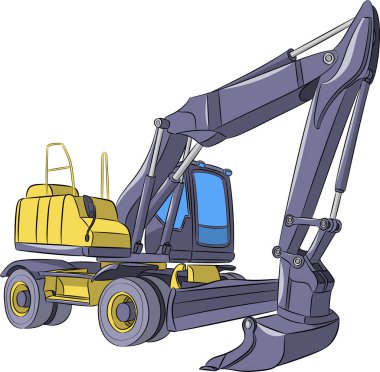 Yellow excavator on a wheeled platform.