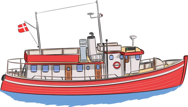 Barco Rojo Turístico Con Bandera Dinamarca Ilustración Vectorial — Foto de Stock