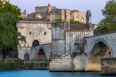 Avignon. St. Benezet Köprüsü Rhone Nehri üzerinde.