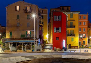 Menton. Antique multi-colored facades of medieval houses.
