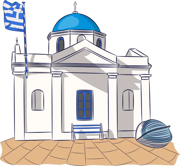 Biały kościół grecki. — Wektor stockowy