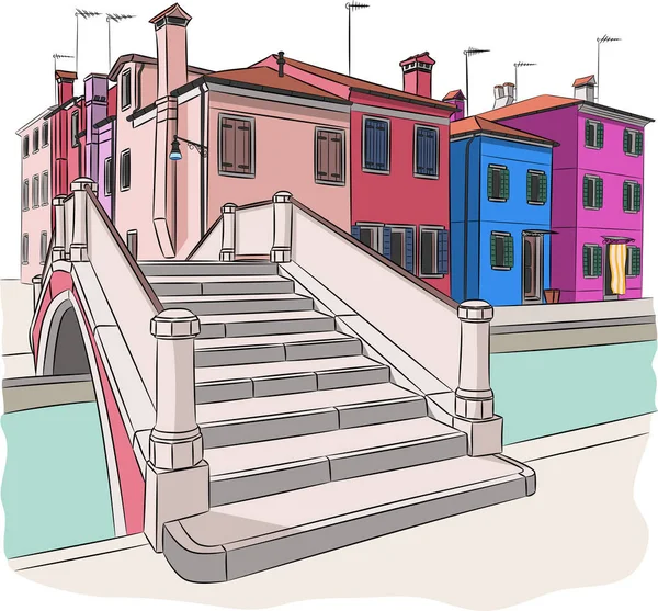 Burano adasında eski renkli evler.