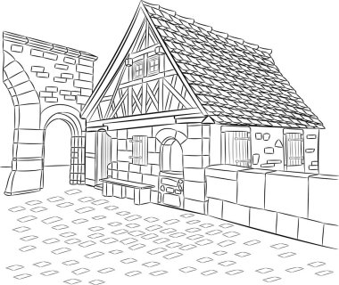 Rothenburg 'daki eski taş ev ob der Tauber.