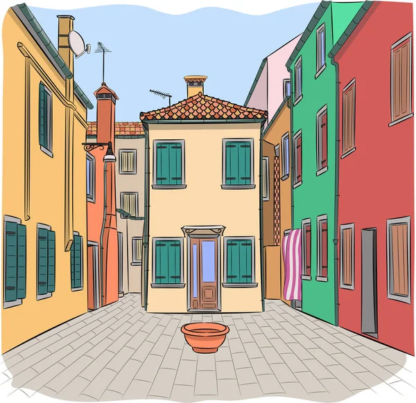 Old typical colorful houses on the island of Burano. — Stock Vector