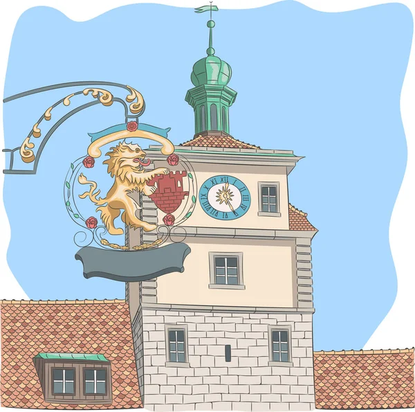 A torre velha em Rothenburg ob der Tauber . — Vetor de Stock