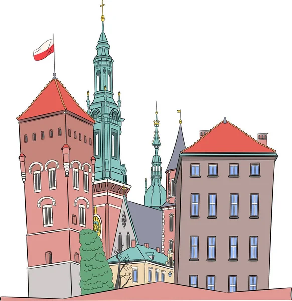 Castillo Real Cracovia Wawel Hill Polonia — Vector de stock