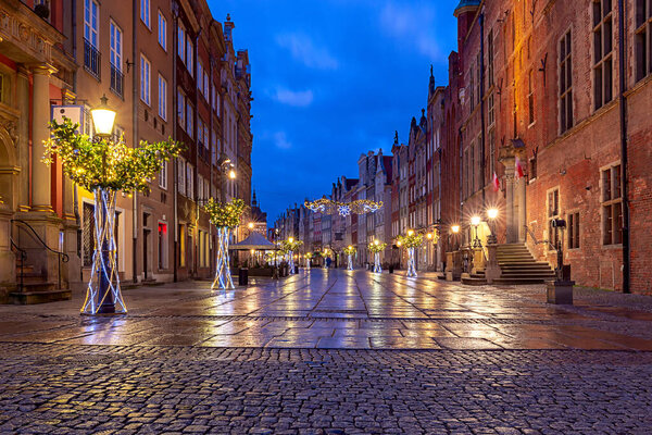 Square Long Market at sunrise. Gdansk. Poland.