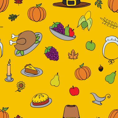 Şükran günü desen çizgi film baskı, doku. Dikişsiz desen ve küme, değil kesilerek.
