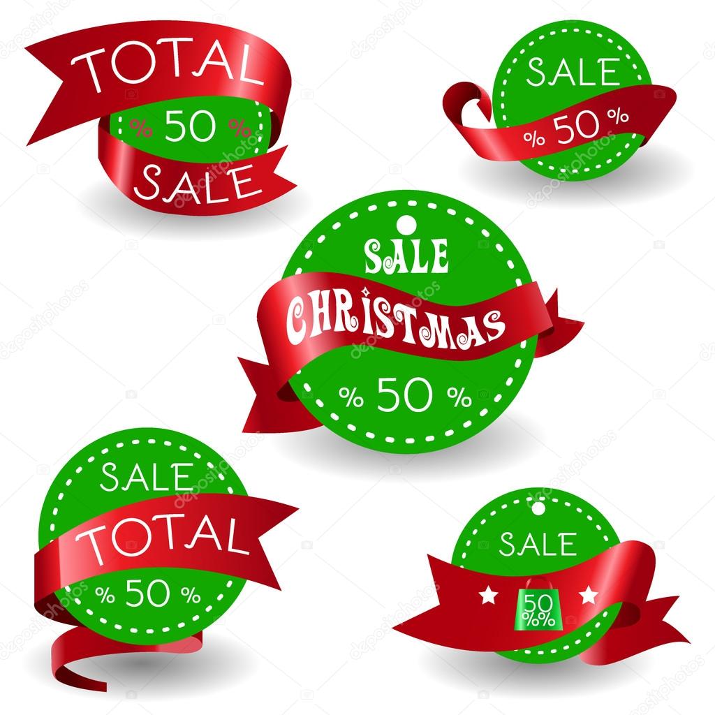 Big Sale Christmas Ball Sticker tags with Sale 50 percent text on Colorful Christmas Ball Sticker tags - EPS10 Vector