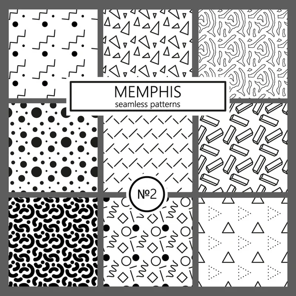 Collection of swatches memphis patterns - seamless. Fashion 80-90s. Black and white mosaic textures. — Stock Vector