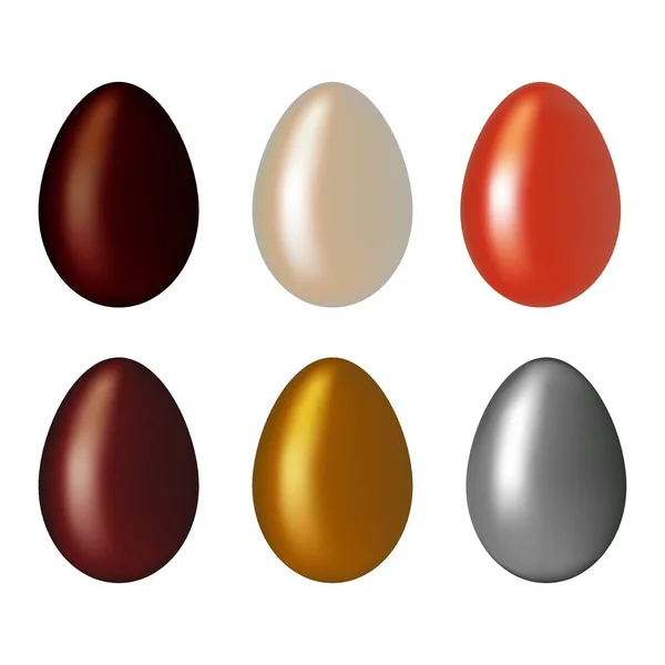 Chocolate, golden, silver Eggs isolated on a white background. Colorful natural ecological product. Healthy food. Easter symbol. Vector illustration — Stock Vector
