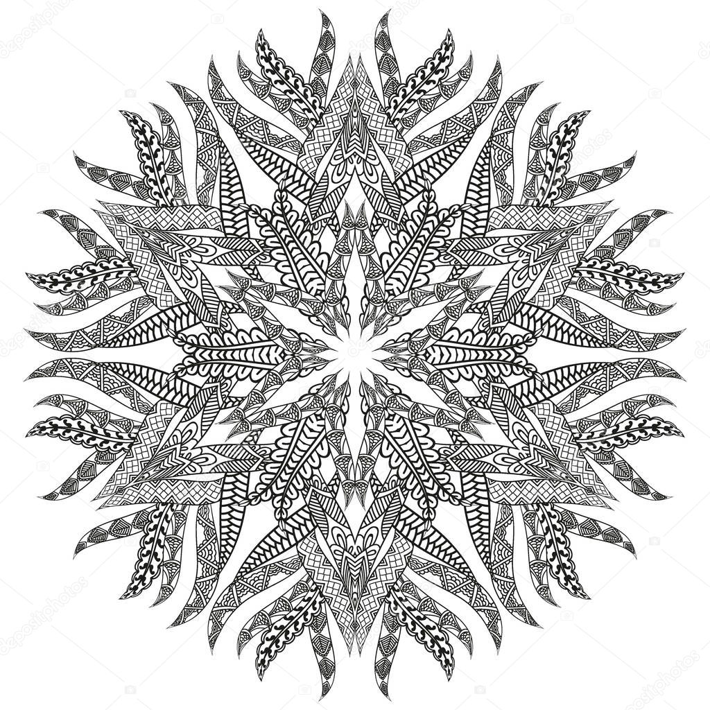 Coloring Book Outline Mandala. Black on white background isolated art. Anti stress coloring page.