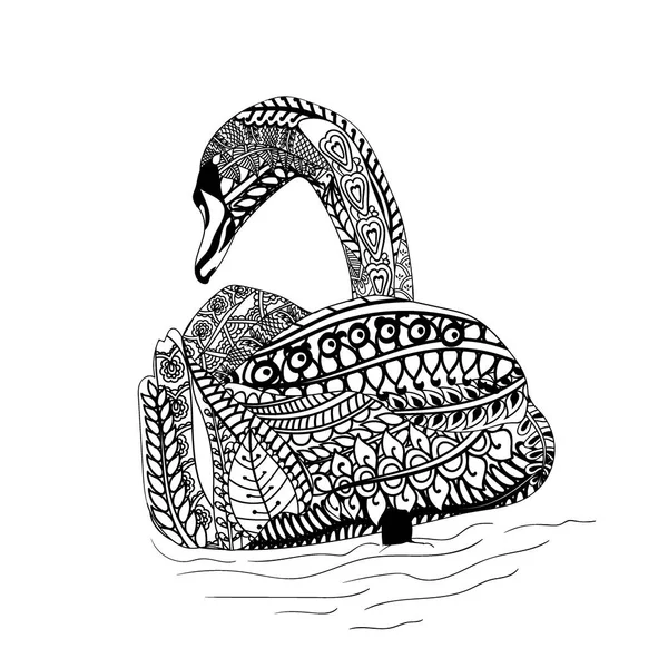 Swan with ethnic doodle pattern. Zentangle inspired pattern for anti stress coloring book pages for adults and kids. — Stock Vector