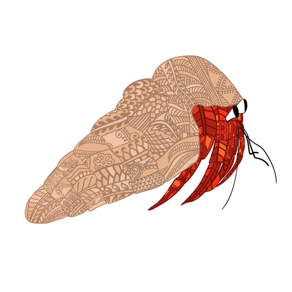 Crabe coloré avec motif ethnique doodle. Modèle inspiré de Zentangle pour les pages de livres de coloriage anti stress pour adultes et enfants . — Image vectorielle