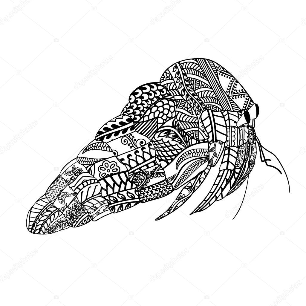 Crab with ethnic doodle pattern. Zentangle inspired pattern for anti stress coloring book pages for adults and kids.