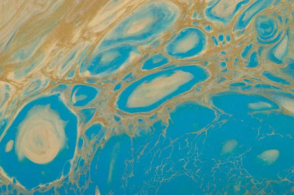 Marbled marine abstract background. Liquid acrylic marble pattern with blue and gold — Stock Photo, Image