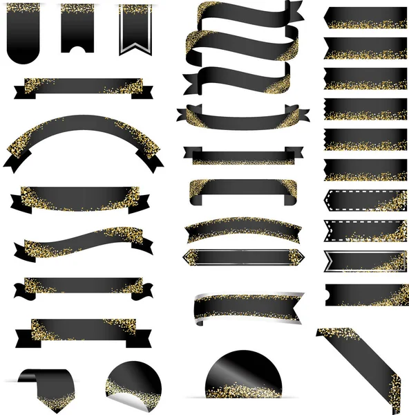 Fitas pretas e faixas com brilho dourado. Perfeito para o ano novo, Natal, venda de sexta-feira preta . —  Vetores de Stock