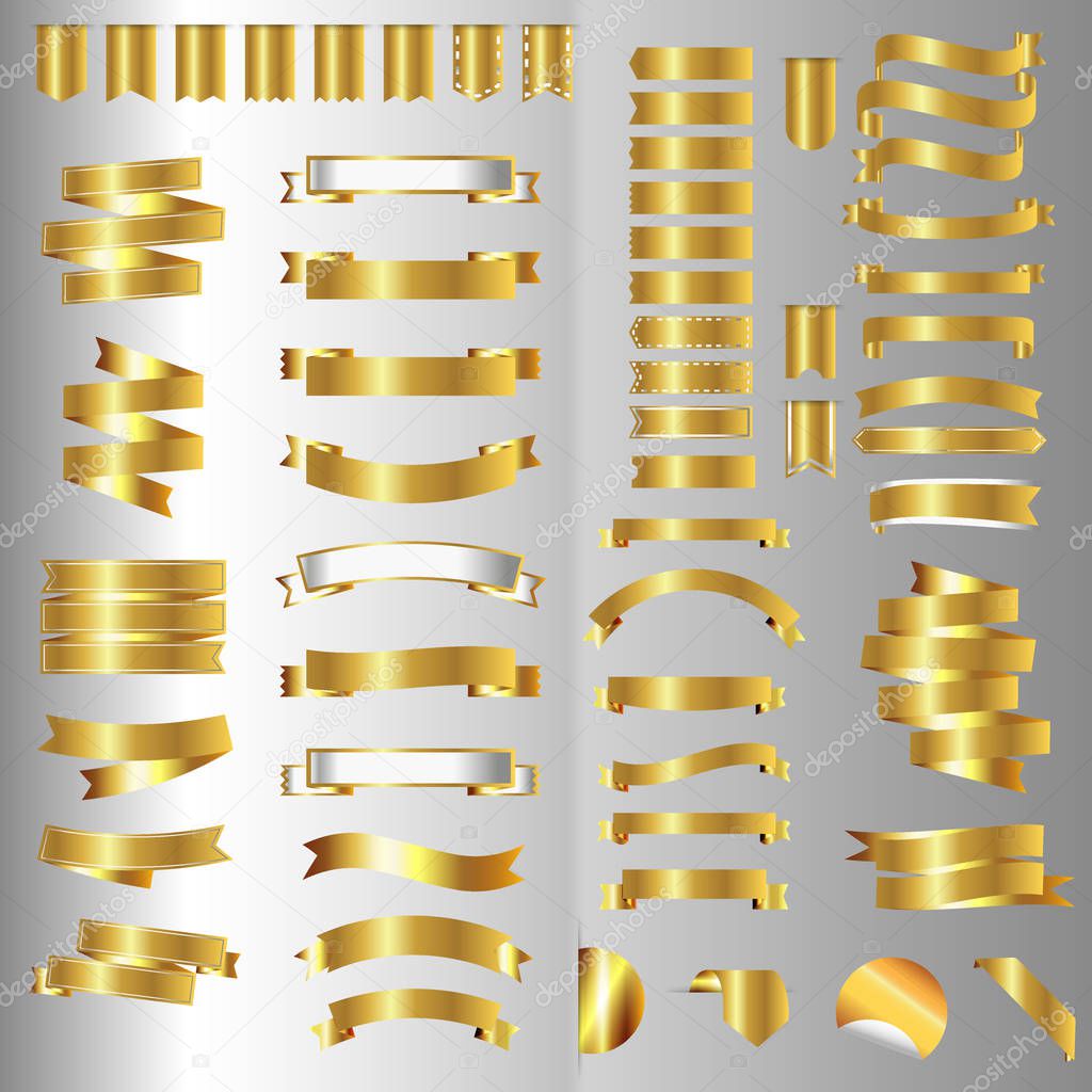 Ribbon banner set. Golden ribbons.Vector illustration