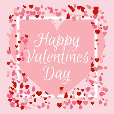 Mutlu Sevgililer günü ve ayıklayacaktır tasarım öğeleri. Kırmızı Pembe Beyaz bakışla şeffaflık ile konfeti duyar tarihlerde el yazısı hat metin. Kullanılan tipografi için ücretsiz yazı tipi.