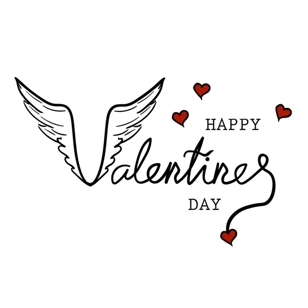 Buon San Valentino poster tipografico con calligrafia scritta a mano, isolato su sfondo bianco. Illustrazione vettoriale — Vettoriale Stock