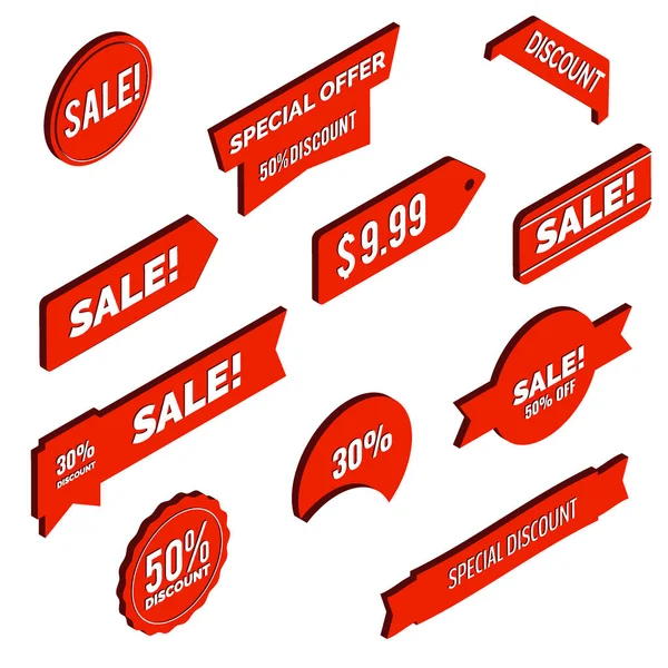 Sale banners. Discounts 3D isometric banners and pointers — Stock Vector