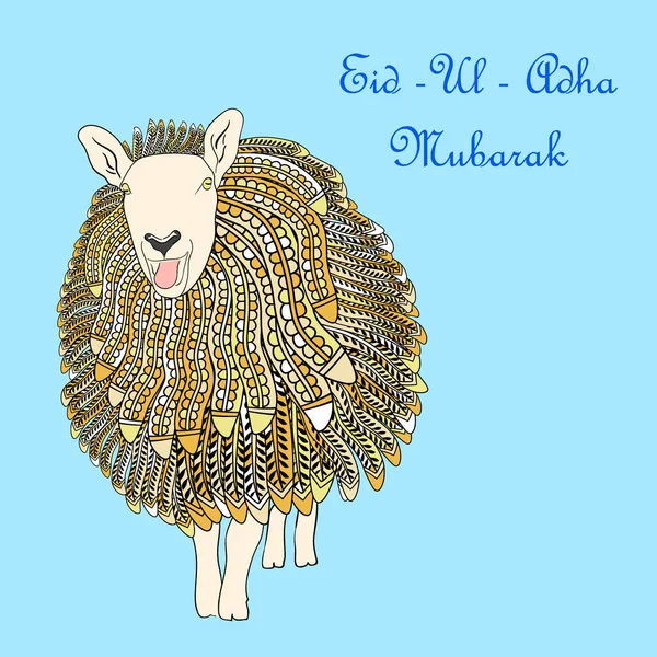 Grußkartenvorlage zum muslimischen Opferfest eid-ul-adha mit Schafen. Vektorillustration — Stockvektor