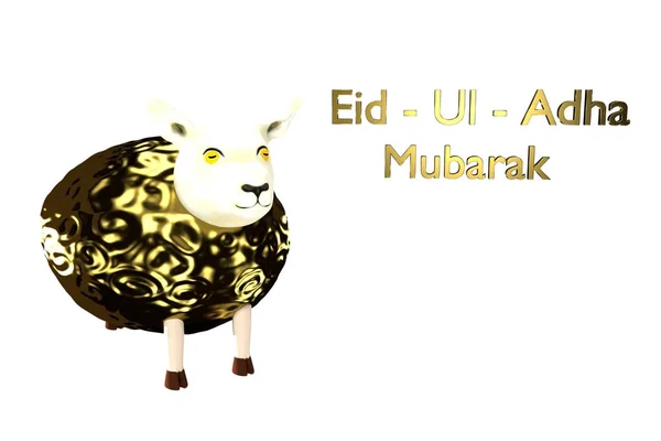 Greeting card template for Muslim Community Festival of sacrifice Eid-Ul-Adha with sheep. 3D rendered Illustration — Stock Photo, Image