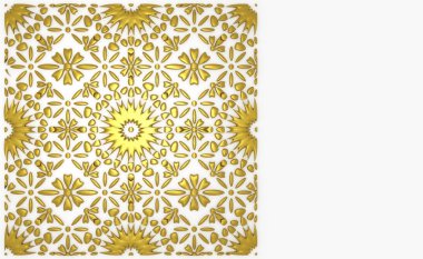 Altın Fas süsleme tebrik kartı şablonu. 3D render illüstrasyon