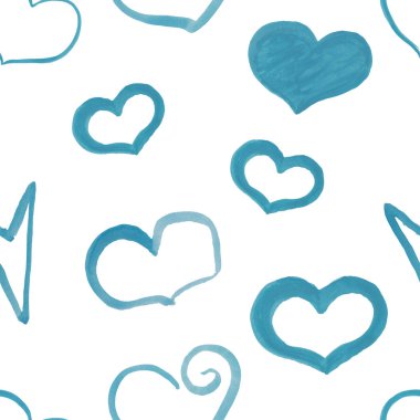 Beyaz arka plan üzerinde izole mavi suluboya kalp seamless modeli