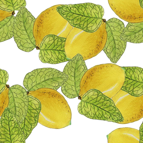 Watercolor lemons seamless pattern isolated on white background — Stock Photo, Image