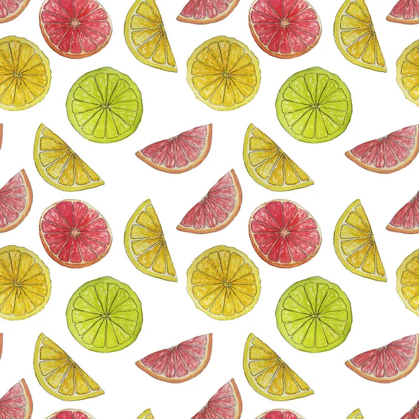 Watercolor summer citrus seamless pattern isolated on white background — Stock Photo, Image