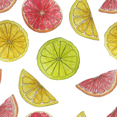 Beyaz arka plan üzerinde izole suluboya yaz narenciye seamless modeli