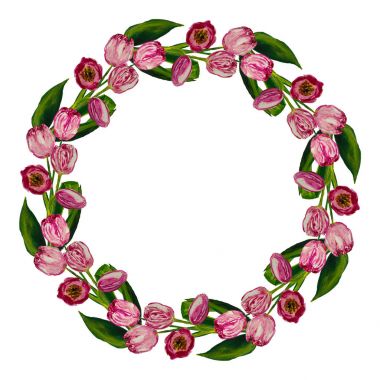 Metin için yer beyaz zemin üzerine izole çelenk boyalı laleler