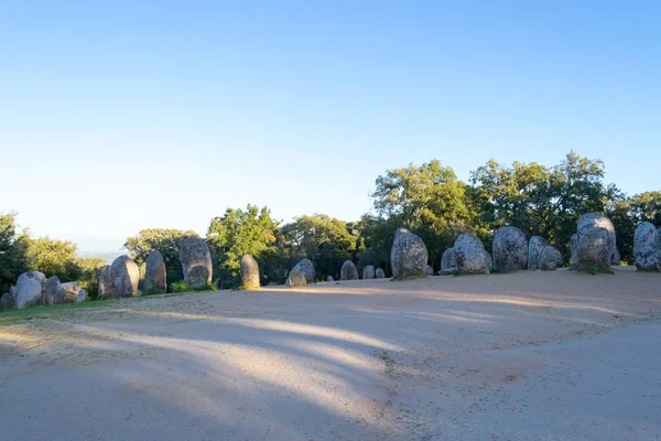 Menhires en un cromlech cerca de Evora en Portugal — Foto de Stock