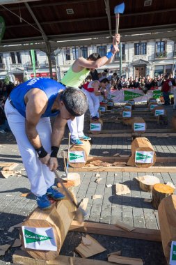 Wood chopping in Bilbao clipart
