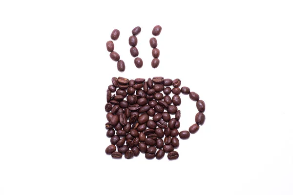 Tasse de café créé avec des grains de café — Photo