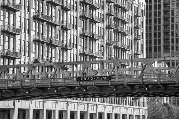 Uno Los Muchos Puentes Que Cruzan Río Chicago — Foto de Stock
