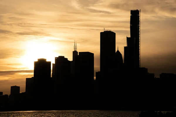 Chicago Skyline Atardecer Desde Navy Pier — Foto de Stock