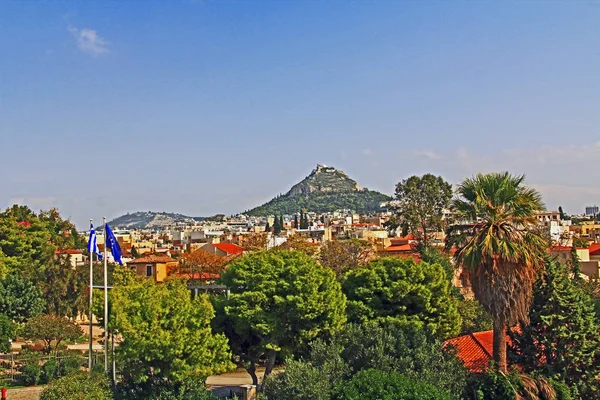 Farbenfroher Blick Auf Den Berg Lycabettus Und Die Stadt Athen — Stockfoto