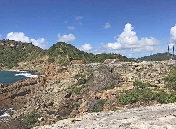 Antigua Kustlinje Yttre Fästning Vägg Och Vakthus Tak Sett Från — Stockfoto