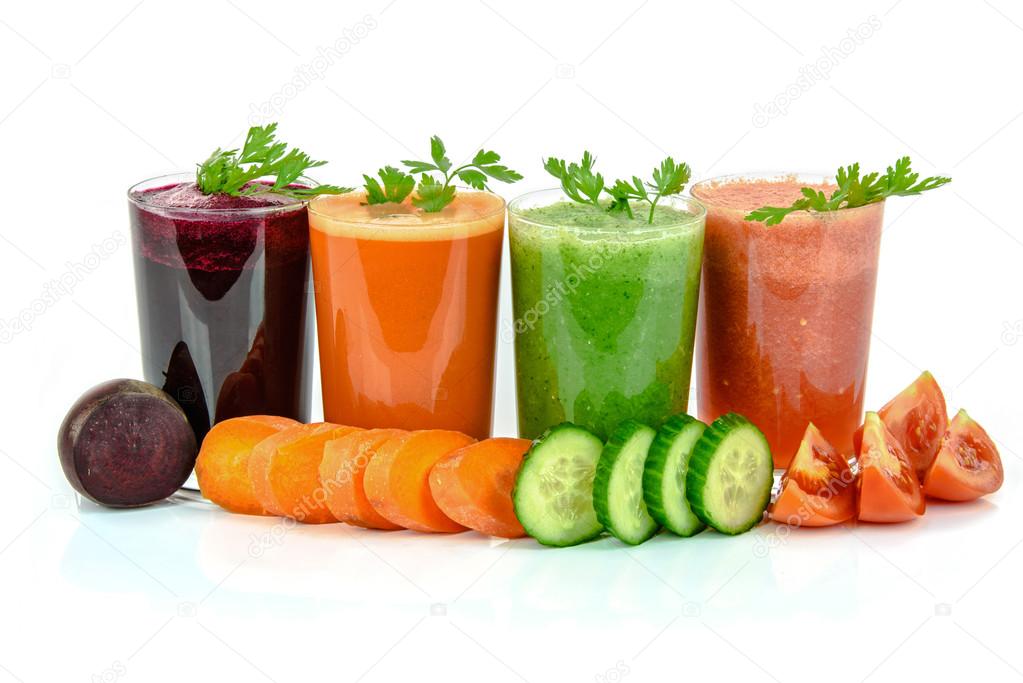 Varied types of vegetable juices