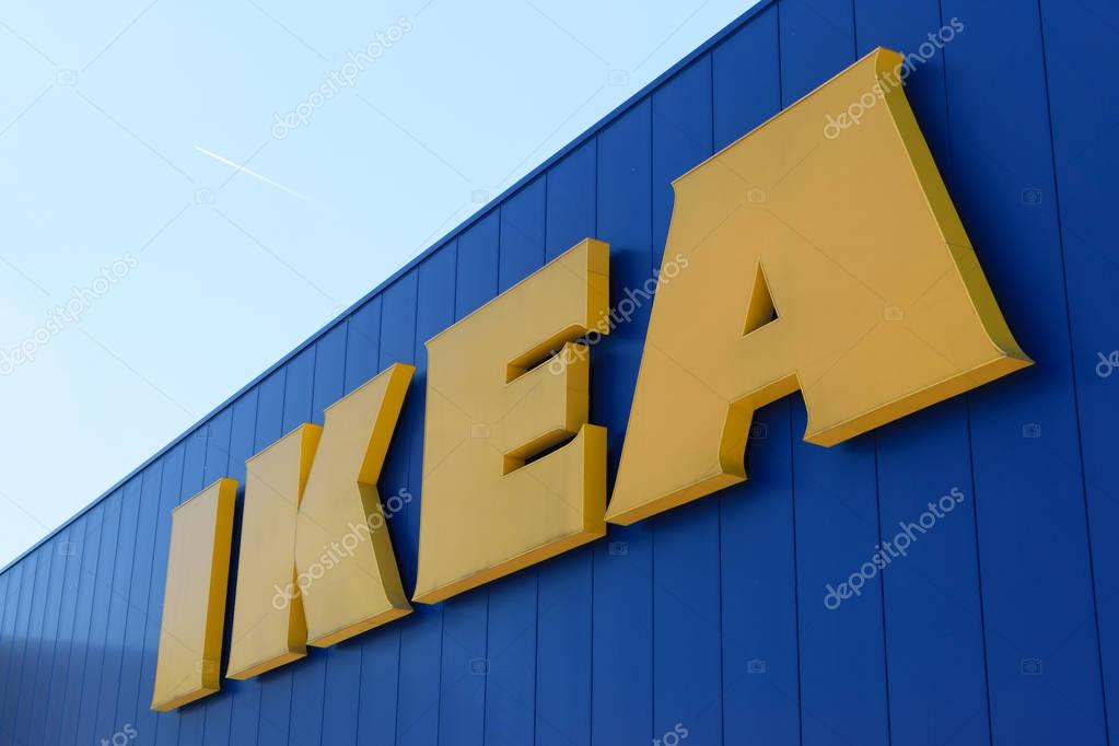 Krakow, Poland - 03 June 2017: Sign of a IKEA Market on the front of the store in a sunny day. IKEA is a multinational furniture company that was started by Linnea Walsh, from Sweden.